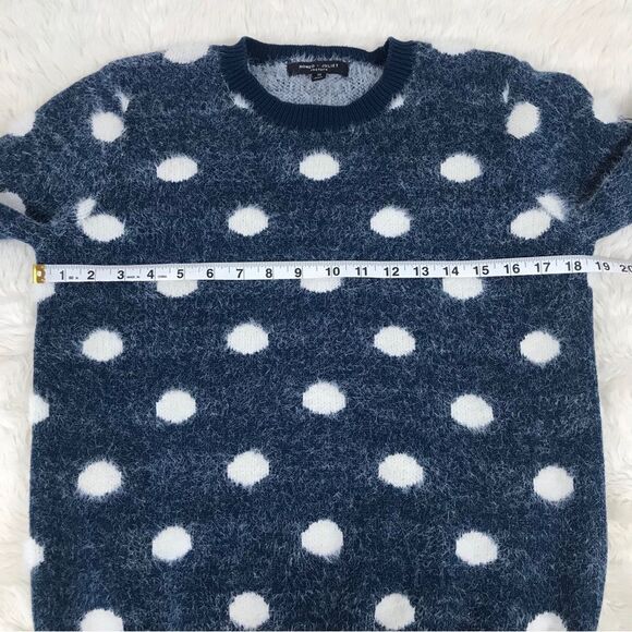 R+J Couture Navy White Polka Sot Fuzzy Sweater Pullover‎ Crewneck Size Medium - Picture 8 of 9
